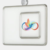 Kolibrie met oneindigheidssymbool en regenboog verzilverd omlijst ornament (Links)
