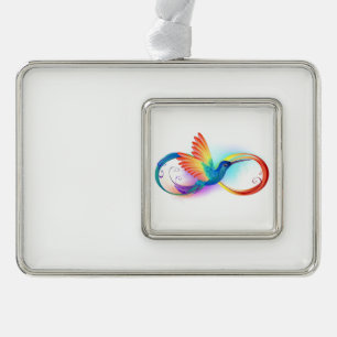 Kolibrie met oneindigheidssymbool en regenboog verzilverd omlijst ornament