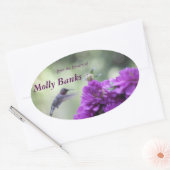 Kolibrie met paarse dahlia's boekenplaat ovale sticker (Envelop)