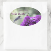 Kolibrie met paarse dahlia's boekenplaat ovale sticker (Tas)