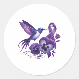 Kolibrie met Paarse Pansy Ribbon Heimer Awa Ronde Sticker