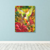 Kolibrie met rode hibiscus canvas afdruk (Insitu (Houten vloer))