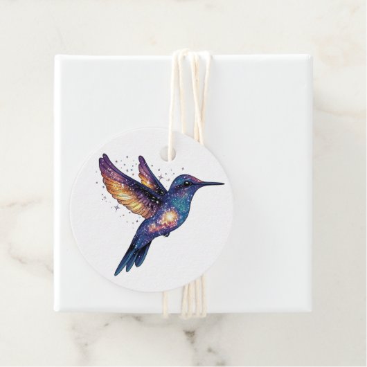 Kolibrie met Stary Night Sky Galaxy Bird Bedankjes Labels (In situ)