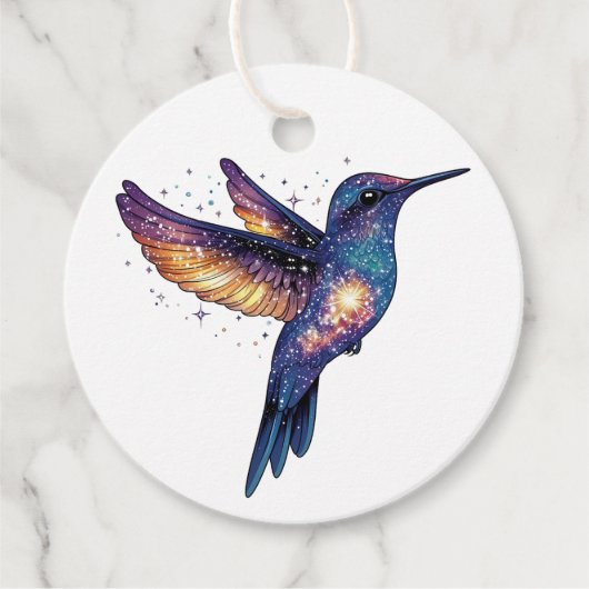 Kolibrie met Stary Night Sky Galaxy Bird Bedankjes Labels (Voorkant)
