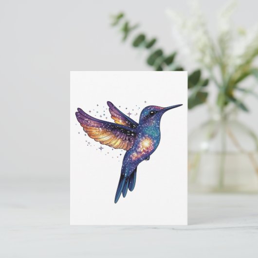 Kolibrie met Stary Night Sky Galaxy Bird Briefkaart (Staand voorkant)