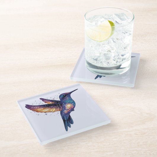 Kolibrie met Stary Night Sky Galaxy Bird Glazen Onderzetter (Schuin)