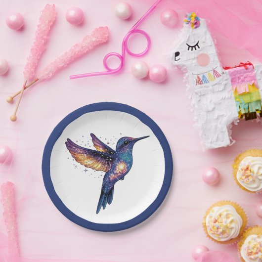 Kolibrie met Stary Night Sky Galaxy Bird Papieren Bordje (Feest)