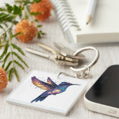 Kolibrie met Stary Night Sky Galaxy Bird Sleutelhanger (Voorkant Rechts)