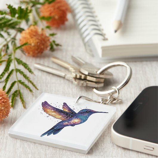 Kolibrie met Stary Night Sky Galaxy Bird Sleutelhanger (Voorkant Rechts)