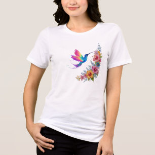 Kolibrie met tropische bloemschikking Tri-Blend shirt