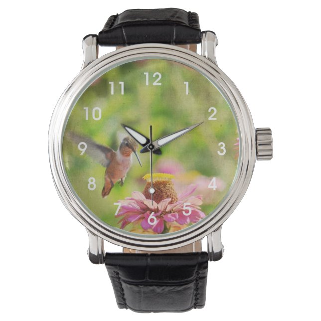 Kolibrie met Zinnia Flower Horloge (Voorkant)