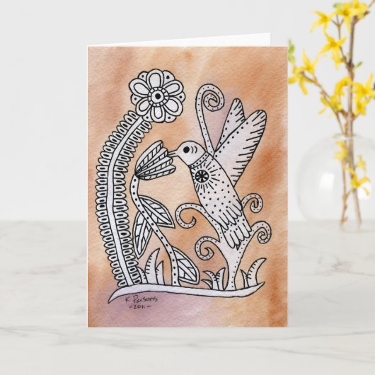 Kolibrie, Mexicaanse Bark Style Kaart (Gele Bloem)