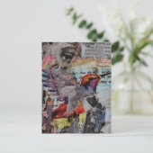 Kolibrie mixed media collage in uitvoering briefkaart (Staand voorkant)