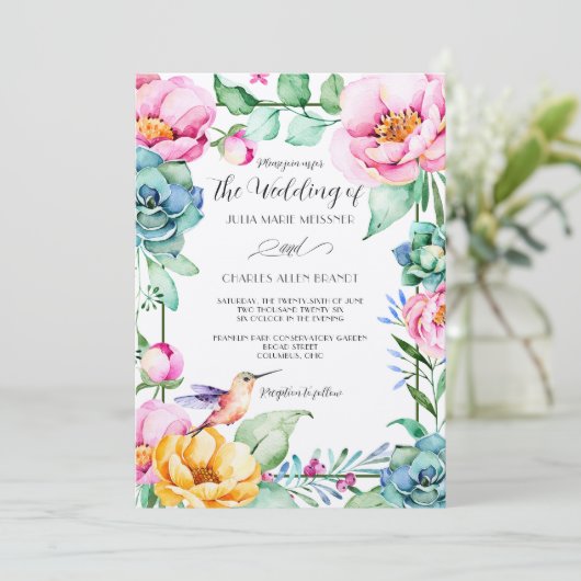 kolibrie motief bruiloft kaart (Staand voorkant)