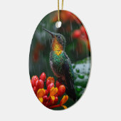 Kolibrie neergestreken op heldere bloem keramisch ornament (Links)