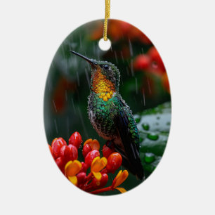 Kolibrie neergestreken op heldere bloem keramisch ornament