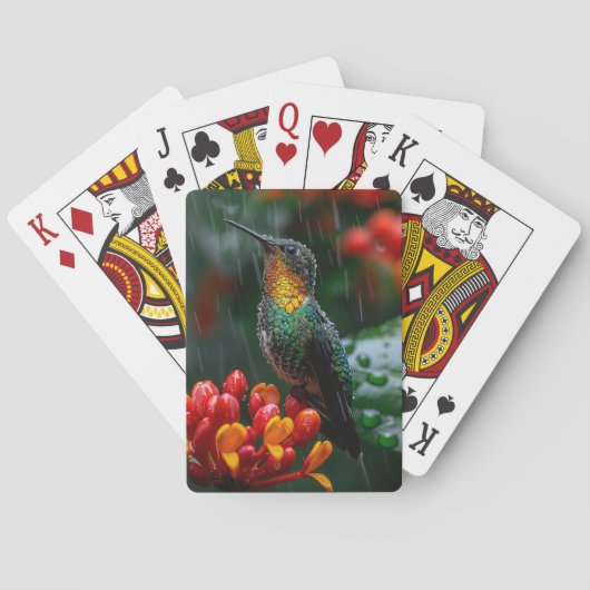 Kolibrie neergestreken op heldere bloem pokerkaarten (Achterkant)