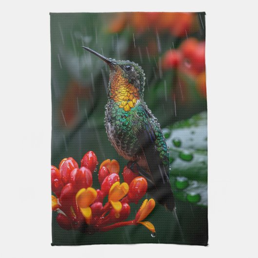 Kolibrie neergestreken op heldere bloem theedoek (Verticaal)