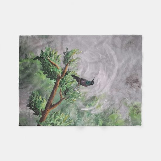 Kolibrie neergestreken op Leafy Branch Fleece Deken (Voorkant (Horizontaal))