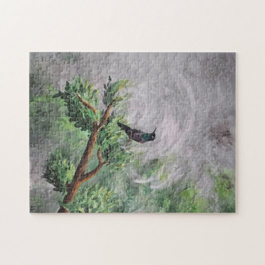 Kolibrie neergestreken op Leafy Branch Legpuzzel (Horizontaal)