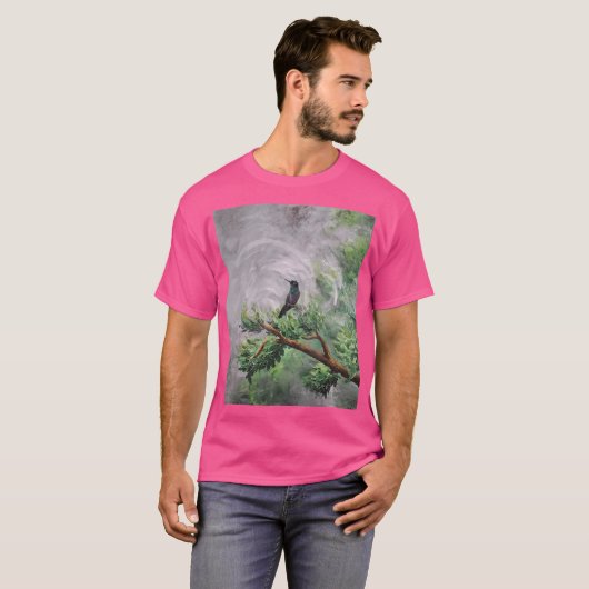 Kolibrie neergestreken op Leafy Branch T-shirt (Voorkant volledig)