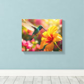 Kolibrie nippen nectar van bloem canvas afdruk (Insitu (Houten vloer))