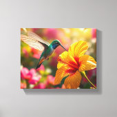 Kolibrie nippen nectar van bloem canvas afdruk (Voorkant)