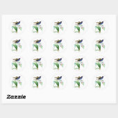 Kolibrie no.1 violette paarse vogel witte bloem ronde sticker (Vel)