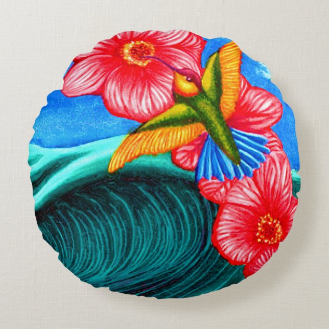 Kolibrie Oceaan  Rond Kussen (Voorkant)