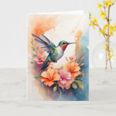 Kolibrie omringd door kleurrijke bloemen Blanco Kaart (Gele Bloem)