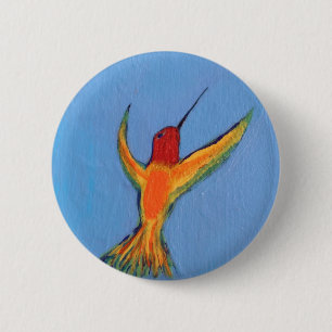 Kolibrie op blauw ronde button 5,7 cm
