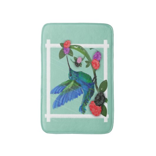 kolibrie op blauwgroen badmat (Voorkant Verticaal)