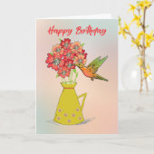 Kolibrie op Bloem Wonder-gevulde Verjaardag Kaart (Gele Bloem)