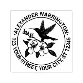 Kolibrie op bloemrijke tak naam retouradres  zelfinktende stempel (Design)