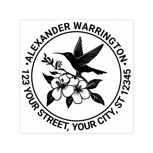 Kolibrie op bloemrijke tak naam retouradres zelfinktende stempel (Design)