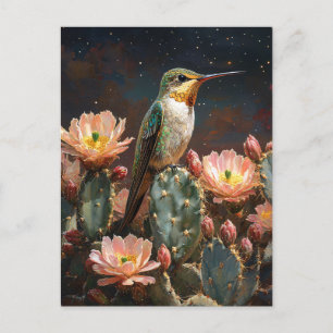 Kolibrie op een Bloeiende Cactus Briefkaart