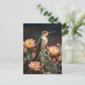 Kolibrie op een Bloeiende Cactus Briefkaart (Staand voorkant)