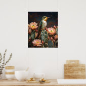 Kolibrie op een bloeiende cactus poster (Keuken)