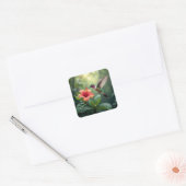 Kolibrie op een hibiscus vierkante sticker (Envelop)