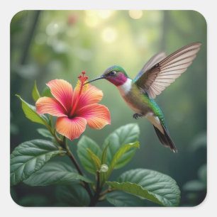 Kolibrie op een hibiscus vierkante sticker