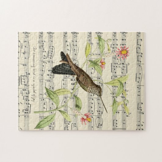 kolibrie op  muziekblad legpuzzel (Horizontaal)