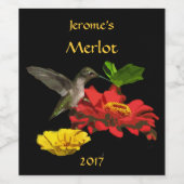 Kolibrie op Tuinbloemen Wijnlabel Wijn Etiket (Enkel label)