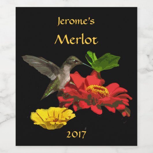 Kolibrie op Tuinbloemen Wijnlabel Wijn Etiket (Enkel label)