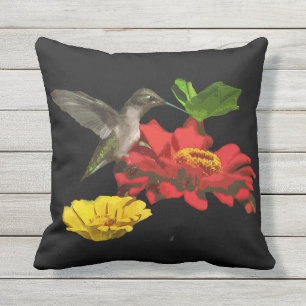 Kolibrie op Zinnia Flower Animal Outdoor Pillow Buitenkussen