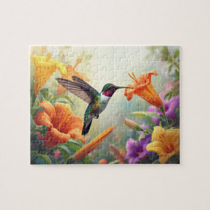 Kolibrie & Oranje Lelie Tuin Scene Legpuzzel