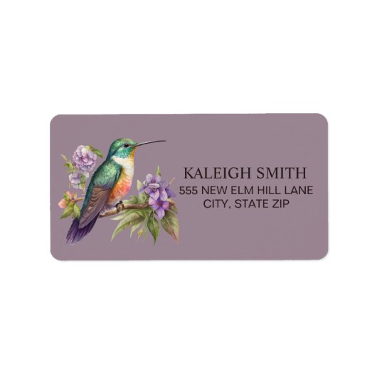 Kolibrie Paarse Bloemen Adres Etiket (Voorkant)