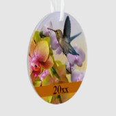 Kolibrie Paarse Sering Geel Roze Orchidee Ornament (voorkant)