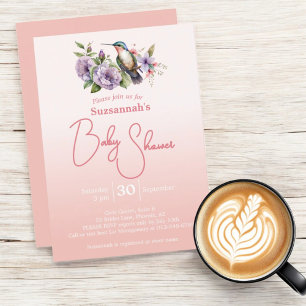 Kolibrie Pastel Perzik Ombre Baby Shower Kaart