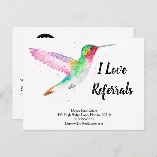 Kolibrie Referral Vastgoed Marketing Verkoop Briefkaart (Voorkant / Achterkant)