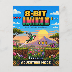 Kolibrie, Retro 8-Bit Pixelkunst Briefkaart